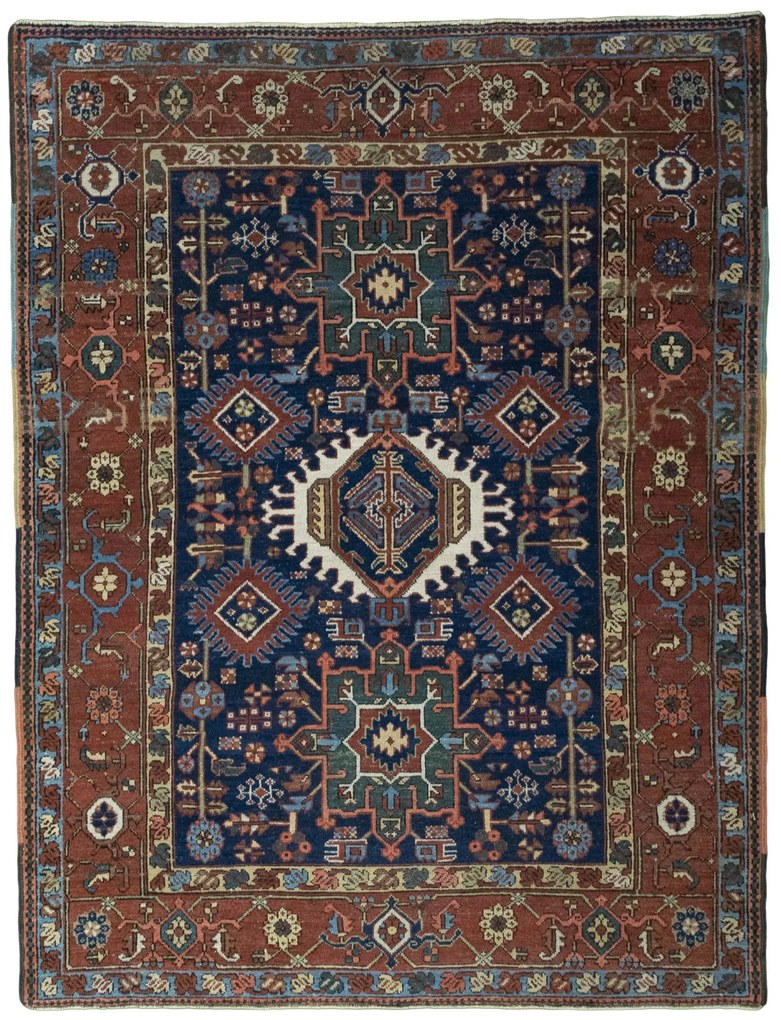 Heriz Tappeto 190 x 150 Blu (Iran) Annodato A Mano