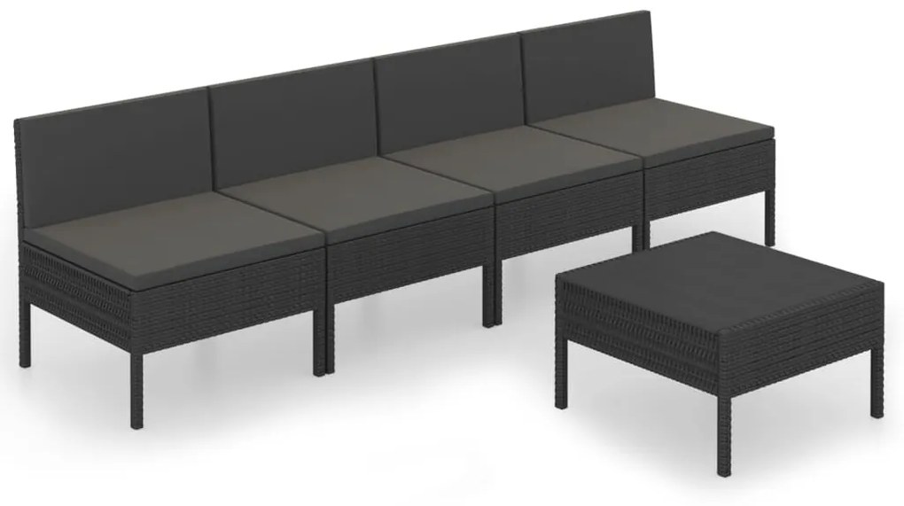 Set Divani da Giardino 5 pz con Cuscini in Polyrattan Nero