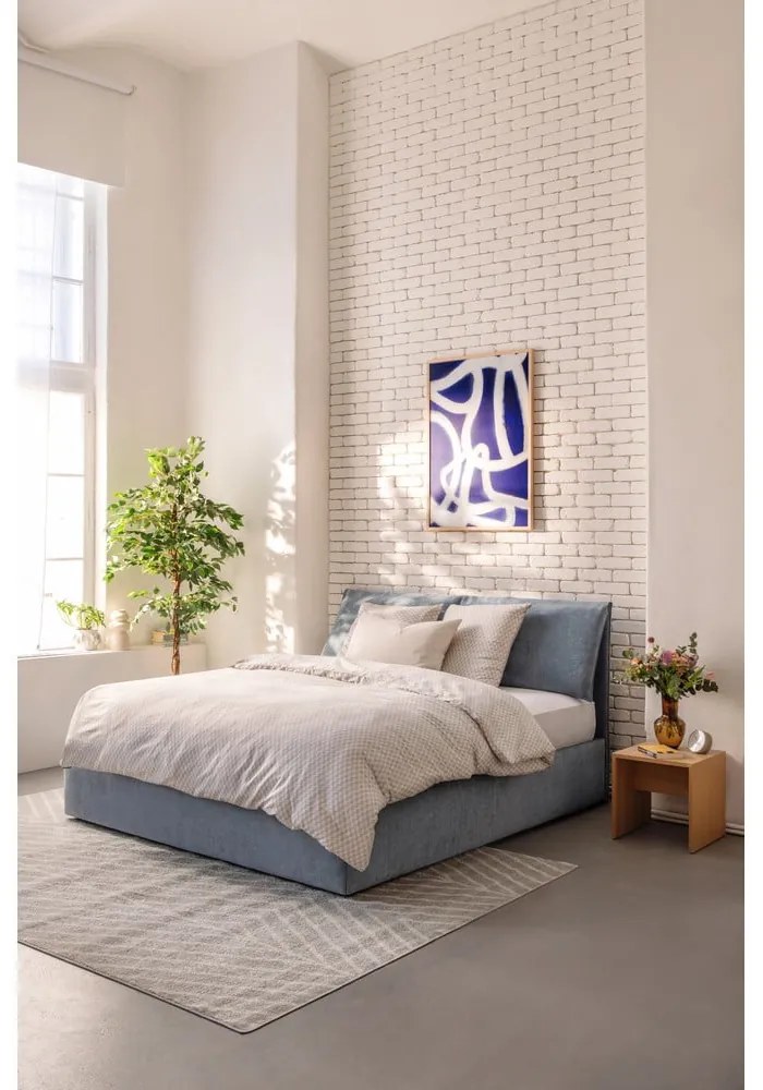 Letto matrimoniale imbottito blu con contenitore con rete inclusa 160x200 cm Myra Pillow – Bonami Selection