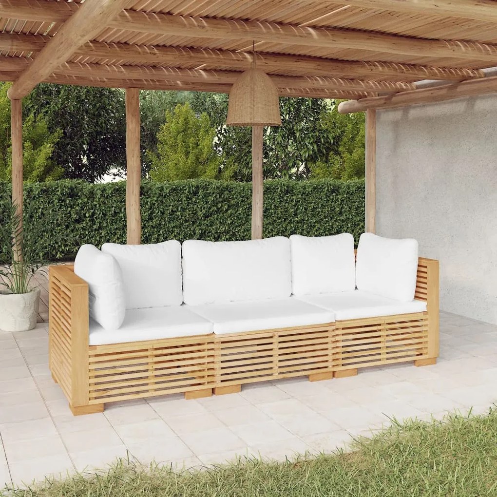 Set divani da giardino 3 pz con cuscini legno massello di teak