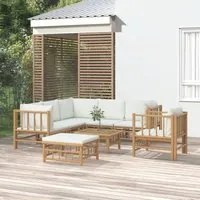 Set Salotto da Giardino 8pz con Cuscini Bianco Crema in Bamb 3155190