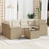 Set Divani da Giardino 7 pz con Cuscini Beige in Polyrattan 3218708