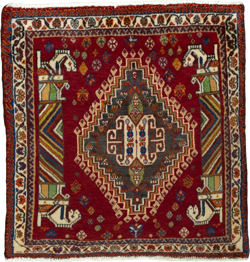 Shiraz Tappeto 60 x 70 Rosso (Iran) Annodato A Mano
