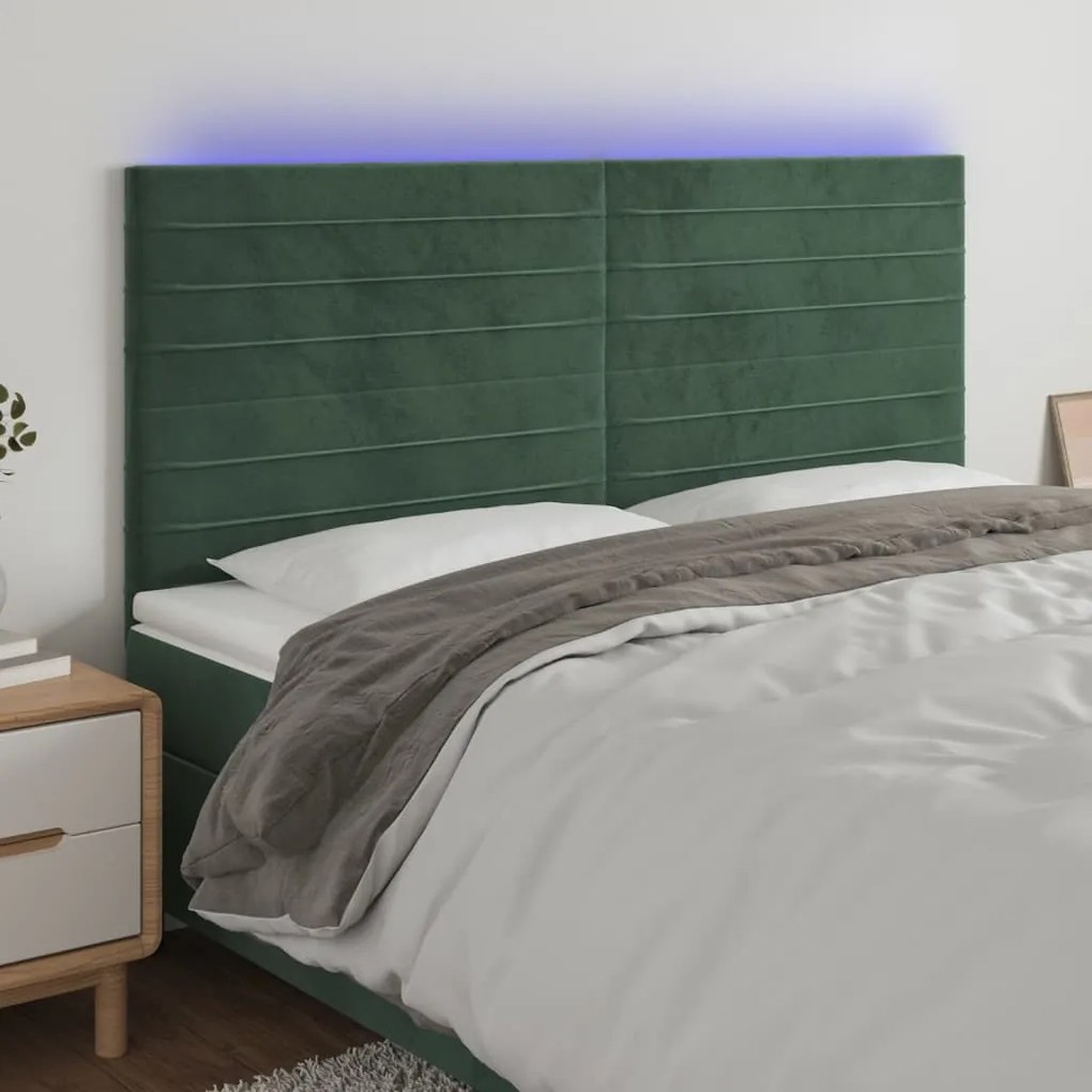 Testiera A Led Verde Scuro 160x5x118/128cm İn Velluto /