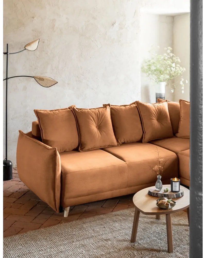 Divano letto angolare in velluto a coste color mattone (angolo destro) Lazy Lukka - Miuform