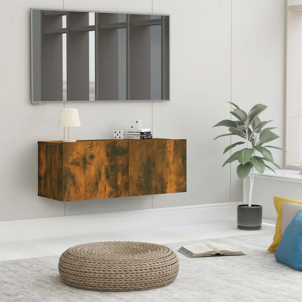 Mobile Tv Rovere Fumo 80x30x30 Cm İn Legno Multistrato /
