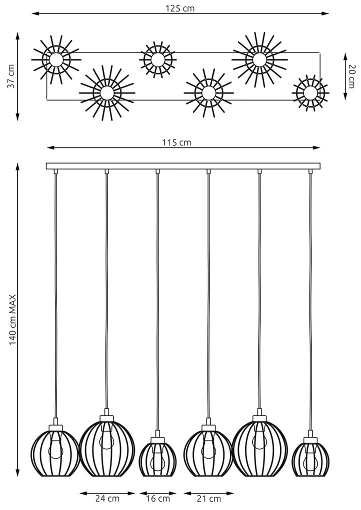 Sospensione Minimal Industrial Hathor 6 Luci Lineari Nera