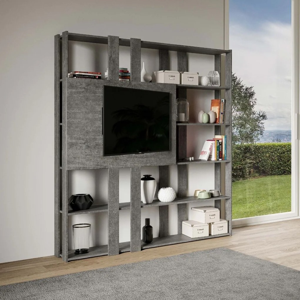 Libreria Multifunzionale Porta TV Kato 178x204x36 cm, Libreria N / Cemento