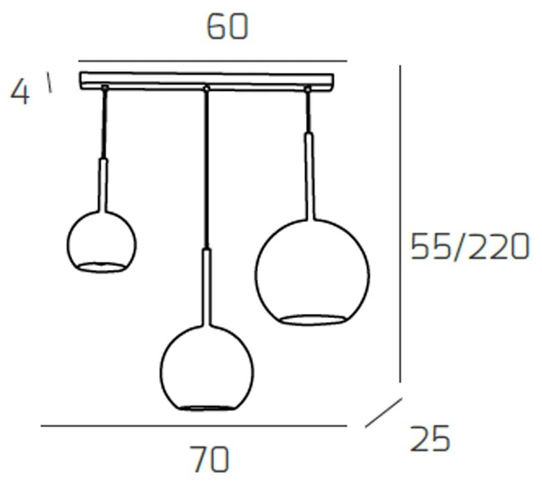 Sospensione Contemp. Rett. Future Metallo Cromo Vetro Cromo 3 Luci E27