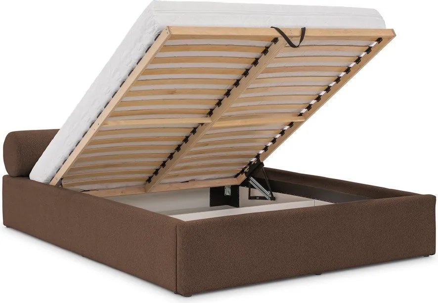 Letto matrimoniale imbottito marrone con contenitore con rete inclusa 200x200 cm Cille – Ropez