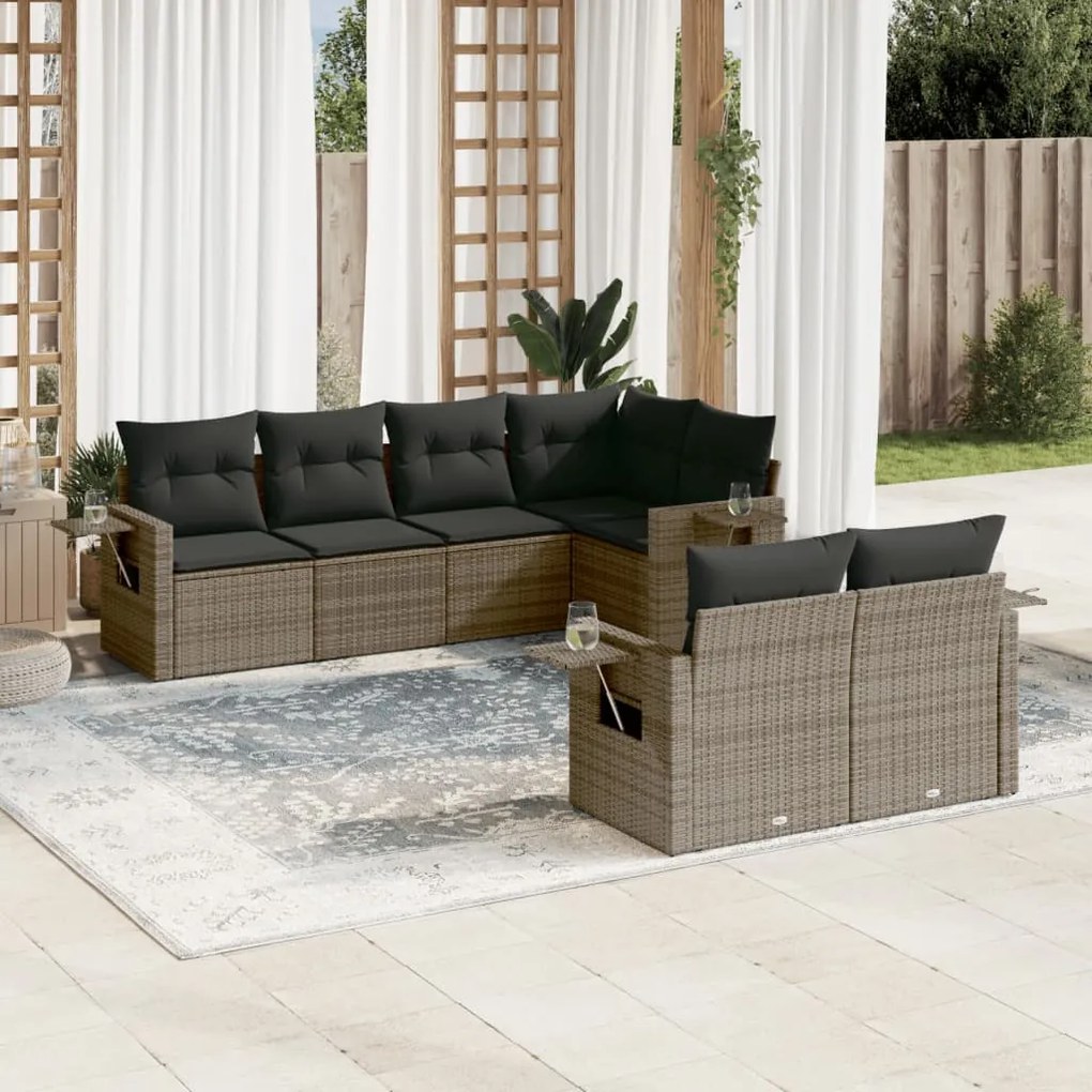 Set divani da giardino 7 pz con cuscini grigio in polyrattan