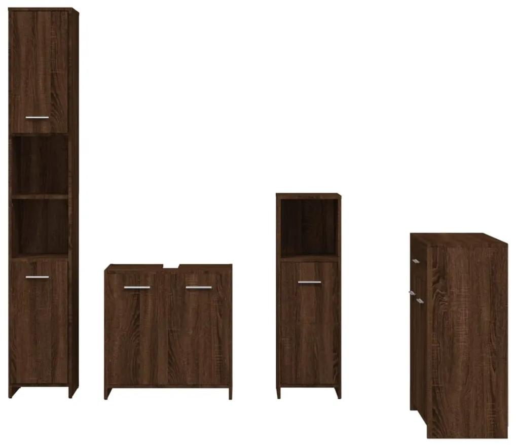 Set mobili da bagno 4 pz rovere marrone in legno multistrato