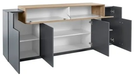 Credenza Moderna A 4 Ante 200x45x85,5 Antracite E Rovere Corona