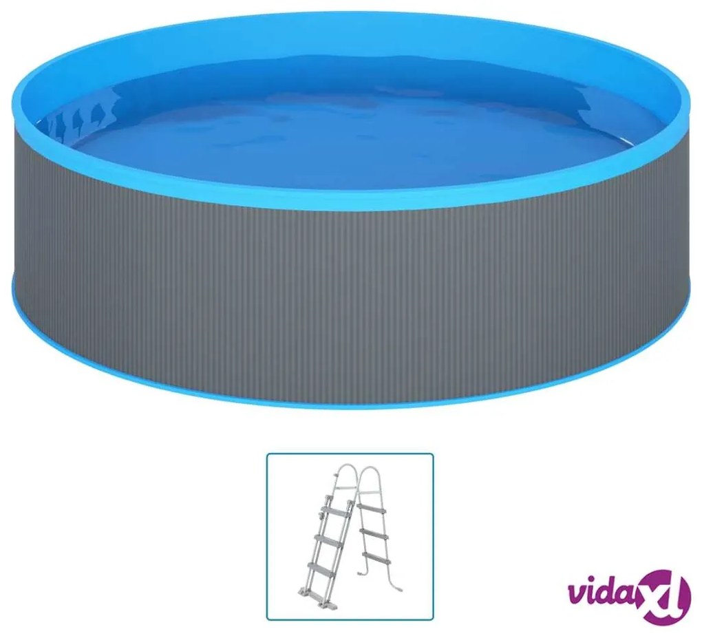 vidaXL Piscina con Scaletta a 4 Gradini 350x90 cm Grigia