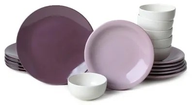 Set da tavola 18 pezzi, viola/bianco, in ceramica