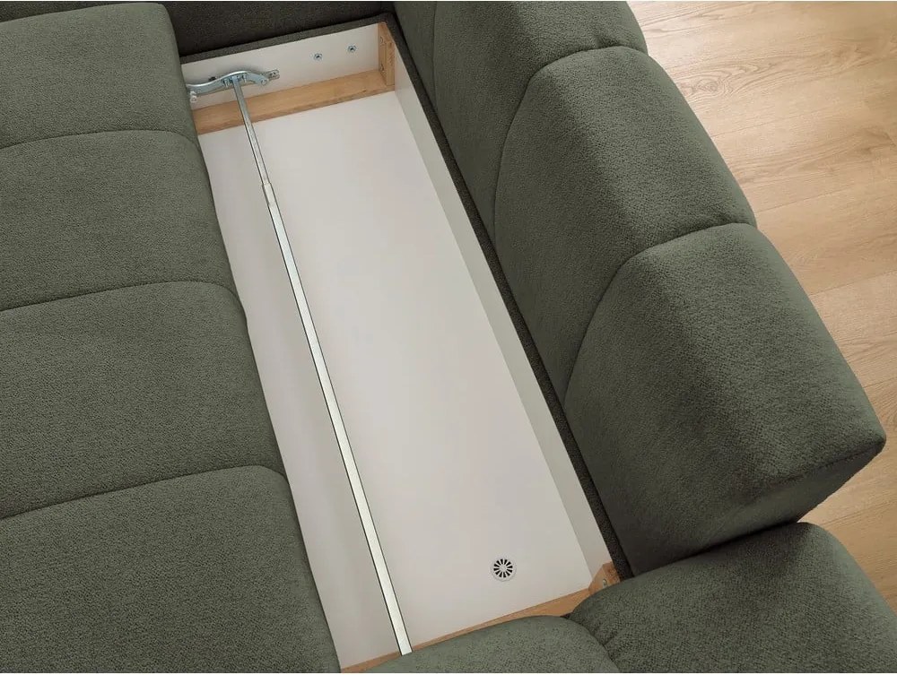 Divano angolare verde allungabile e con contenitore (penisola a sinistra/chaise lounge) con rivestimento in ciniglia Everest – Bobochic Paris