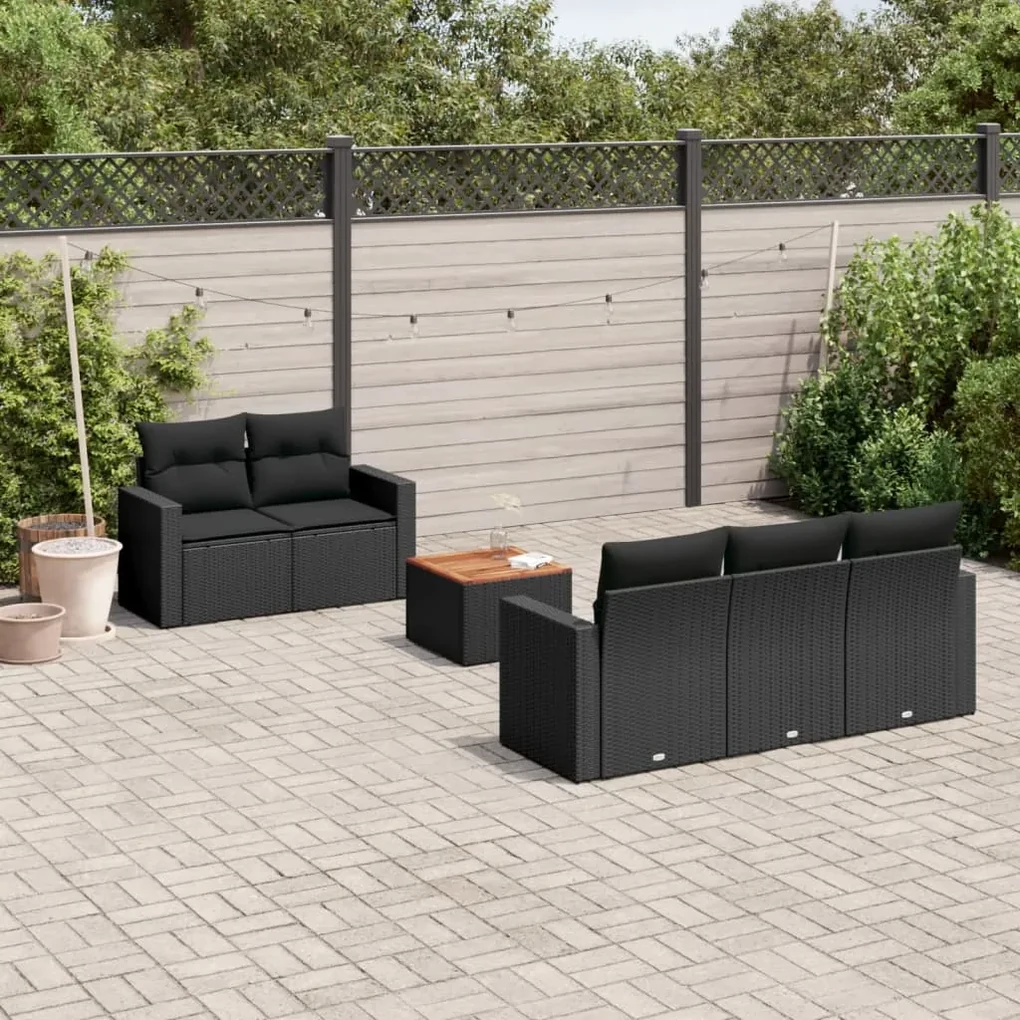 Set divano da giardino 6 pz con cuscini nero in polyrattan