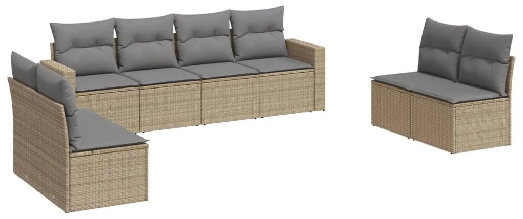 Set Divano da Giardino 8 pz con Cuscini Beige in Polyrattan