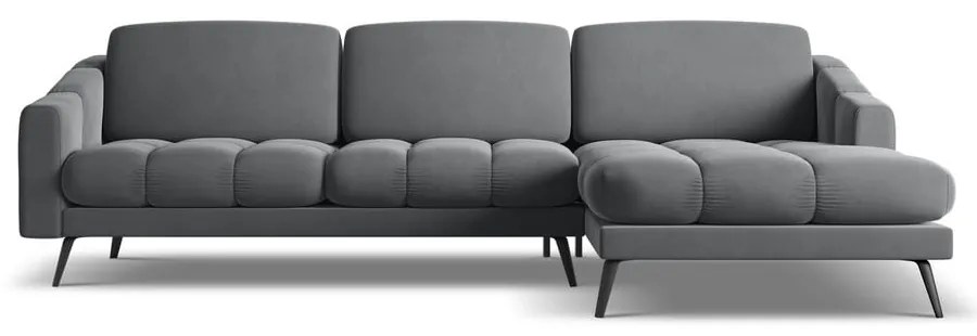 Divano angolare grigio (con penisola a destra) con rivestimento in velluto Nalu – Makamii