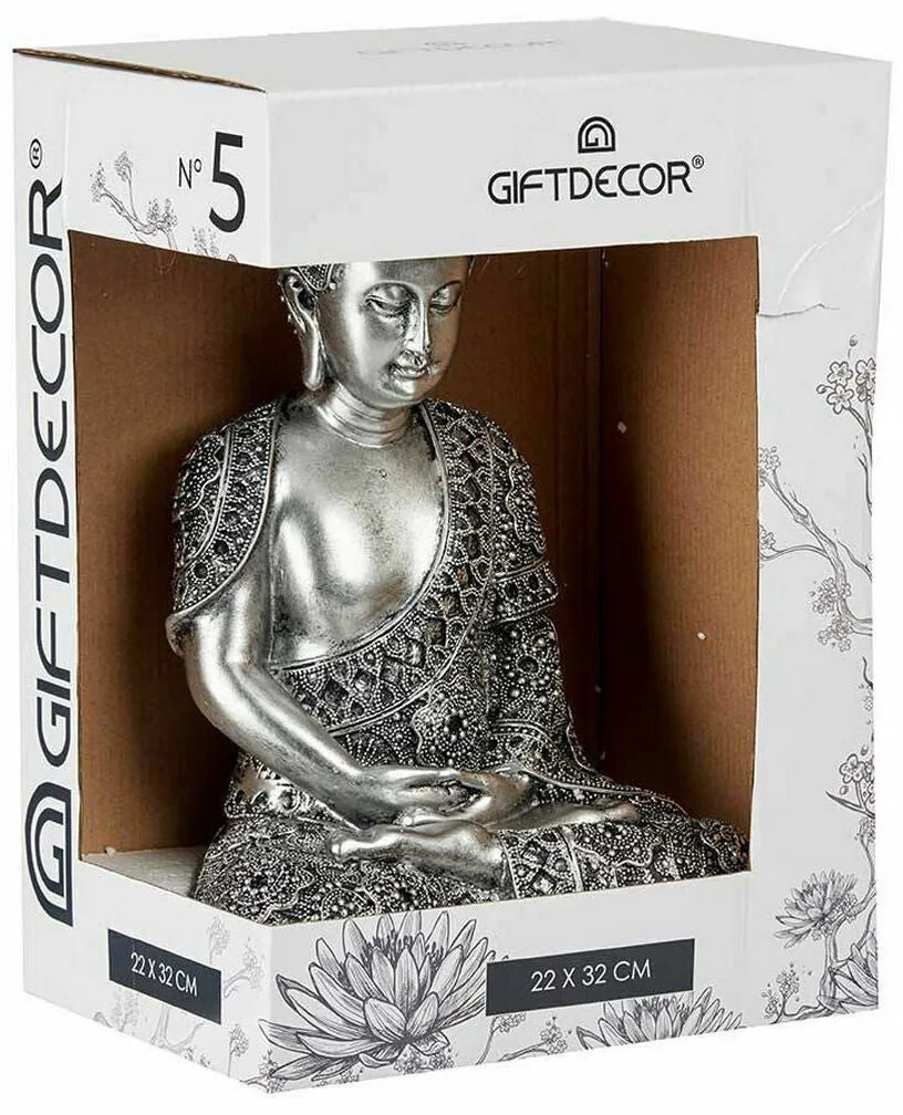 Statua Decorativa Buddha Seduto Argentato 17 x 32,5 x 22 cm (4 Unità)