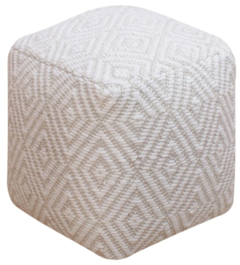 WOLF - pouf in lana avorio con decoro 40 x 40