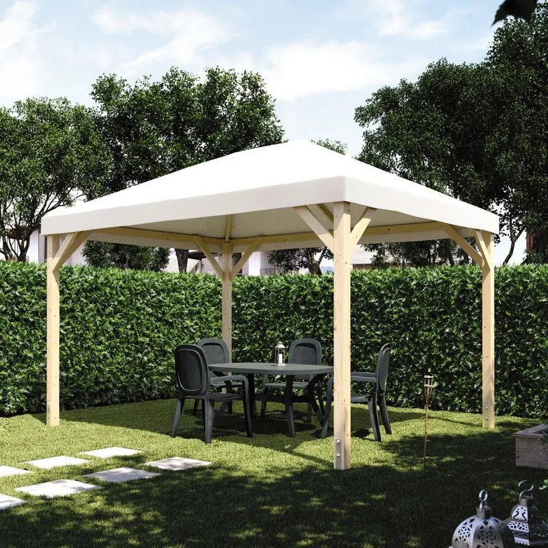 Gazebo Nara in legno struttura beige, copertura bianco L 314 x P 314 x H 320 cm