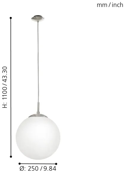 EGLO 85262 - Lampadario a sospensione con filo RONDO 1xE27/60W/230V diametro 25 cm bianco