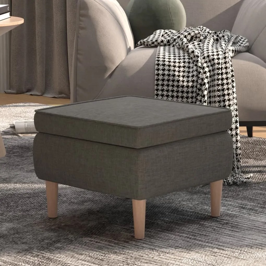 Poggiapiedi Con Gambe İn Legno Grigio Scuro İn Tessuto /