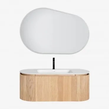 Set Mobili Da Bagno In Legno Carsone Con Lavabo Integrato Legno Naturale & Sin Mueble Auxiliar & Ovalado Led Y Antivaho (120x80 Cm) Meunier - Sklum