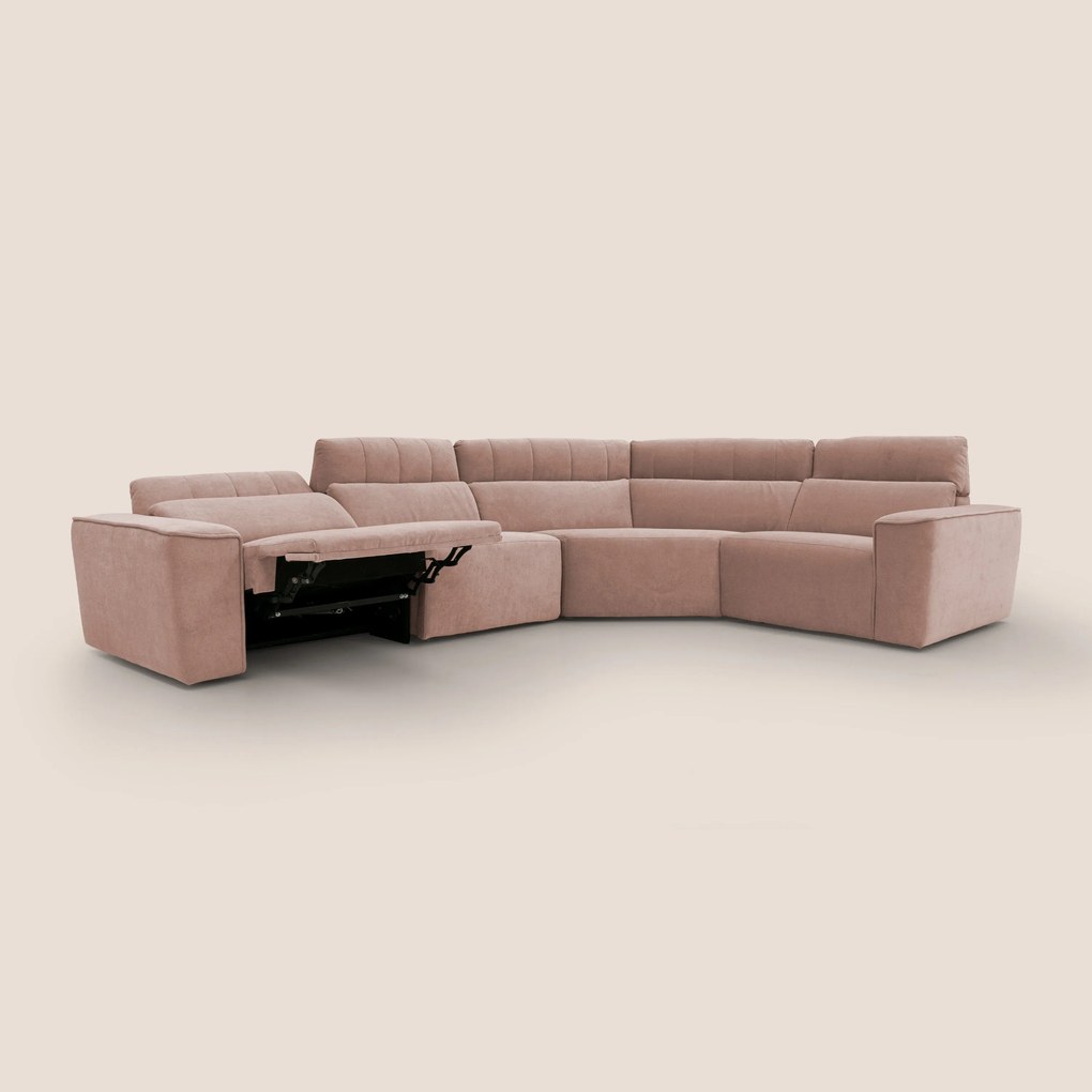 Clark Divano modulare angolare REVERSIBILE con opzione relax elettrico in tessuto smacchiabile impermeabile T17 rosa