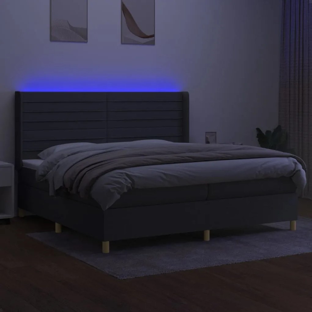 Letto a molle materasso e led grigio scuro 200x200cm in tessuto