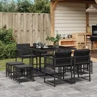 Set da Pranzo da Giardino 9 pz con Cuscini Nero in Polyrattan 3211495