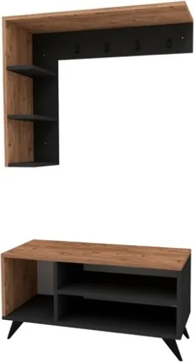 Mobile Ingresso Ad Angolo Con Appendiabiti E Scarpiera Effetto Legno E Antracite Samle