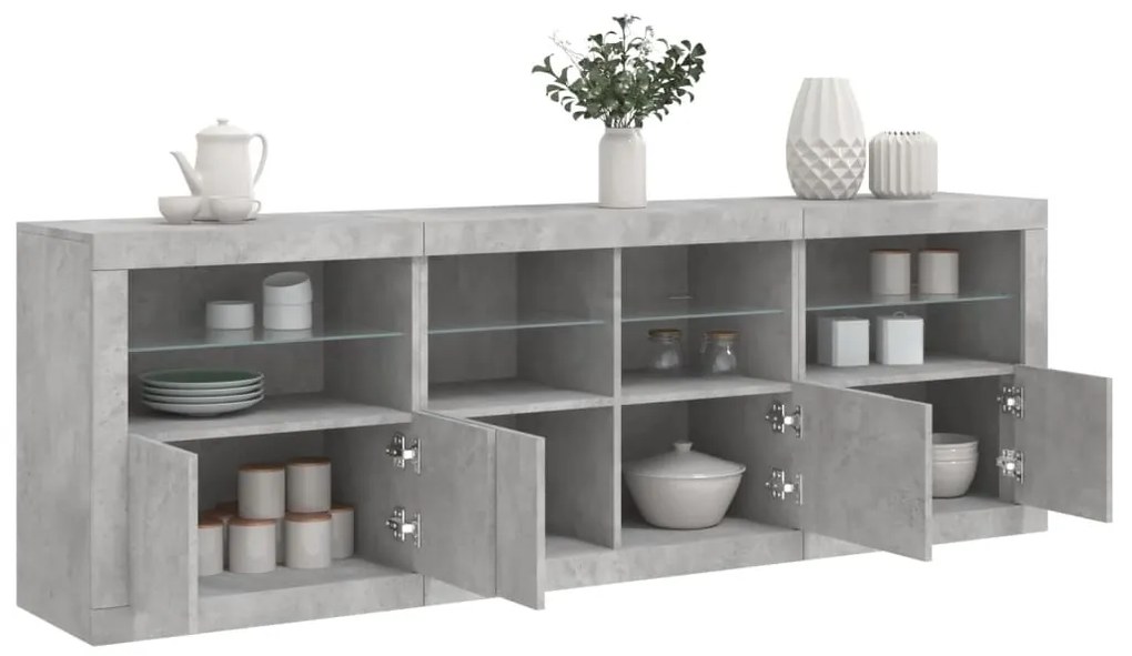 Credenza con luci led grigio cemento 202x37x67 cm