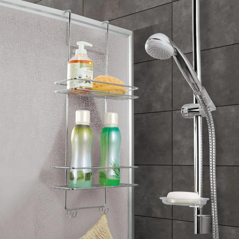 Mensola da bagno da appendere/senza foratura color argento lucido in acciaio Luxy – Metaltex