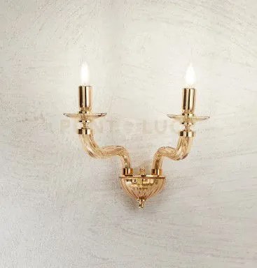 Applique villa 2 luci ambra e oro  attacco e14