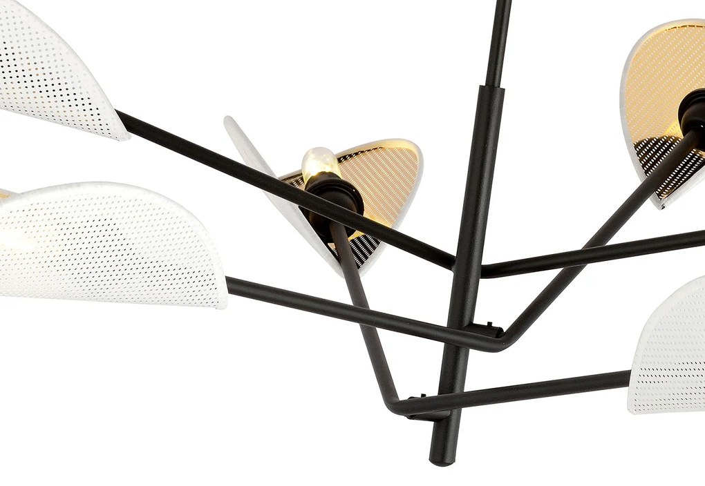 Lampadario 6 Luci Eridano In Acciao Nero E Bianco Oro Con Bracci Mobili