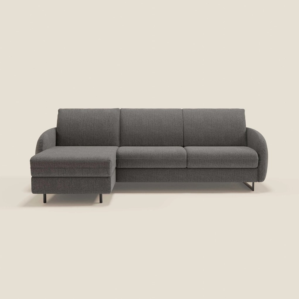 Ninfea Divano Letto Angolare con Penisola Contenitore e Materasso H18 cm - piedini in metallo e Tessuto impermeabile T03 antracite