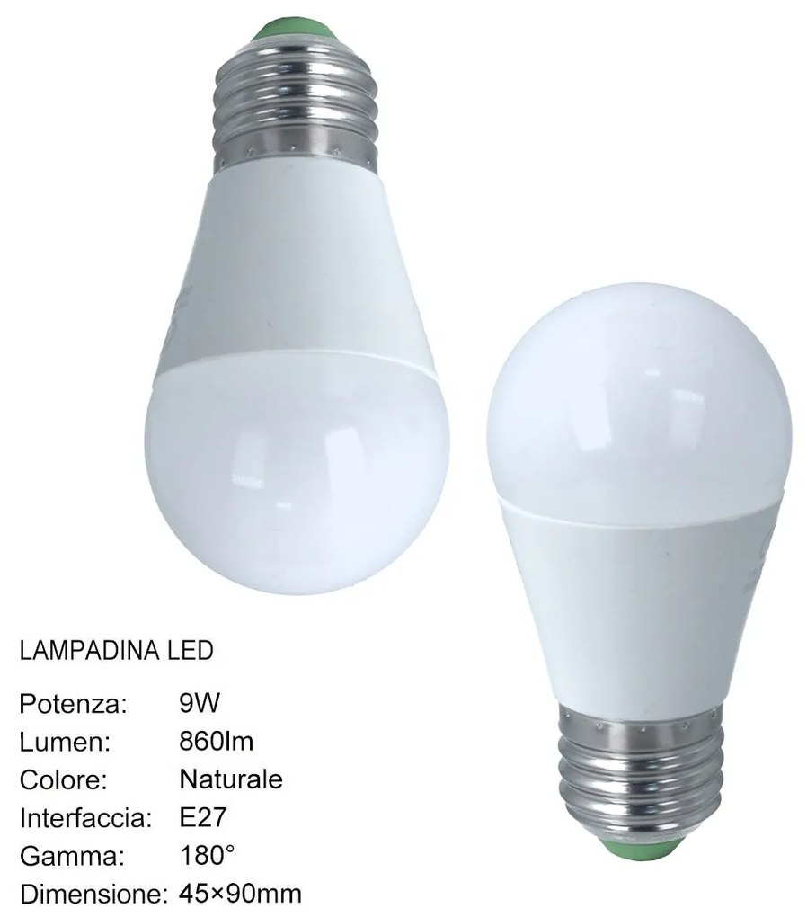 2 PZ Lampada A Led E27 G45 9W 860LM Bianco Neutro 4200K