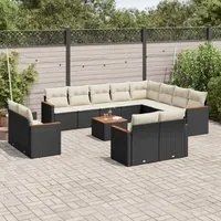 Set Divani da Giardino 13pz con Cuscini Nero in Polyrattan 3258920