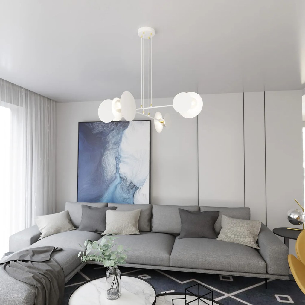 Lampadario Moderno 1 Luce Izanami In Acciaio Bianco Con Bracci