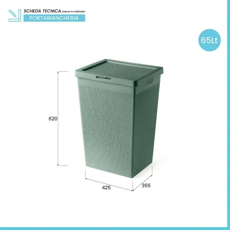 Cesta portabiancheria 65 lt verde salvia in plastica riciclata