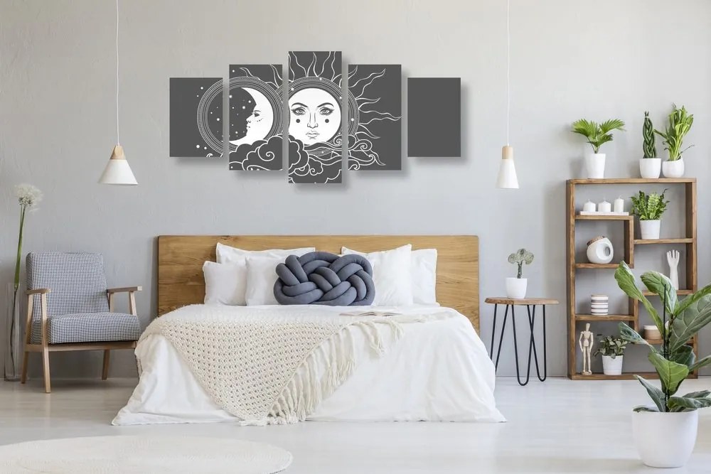 Quadri 5 pezzi – Armonia in bianco e nero di sole e luna