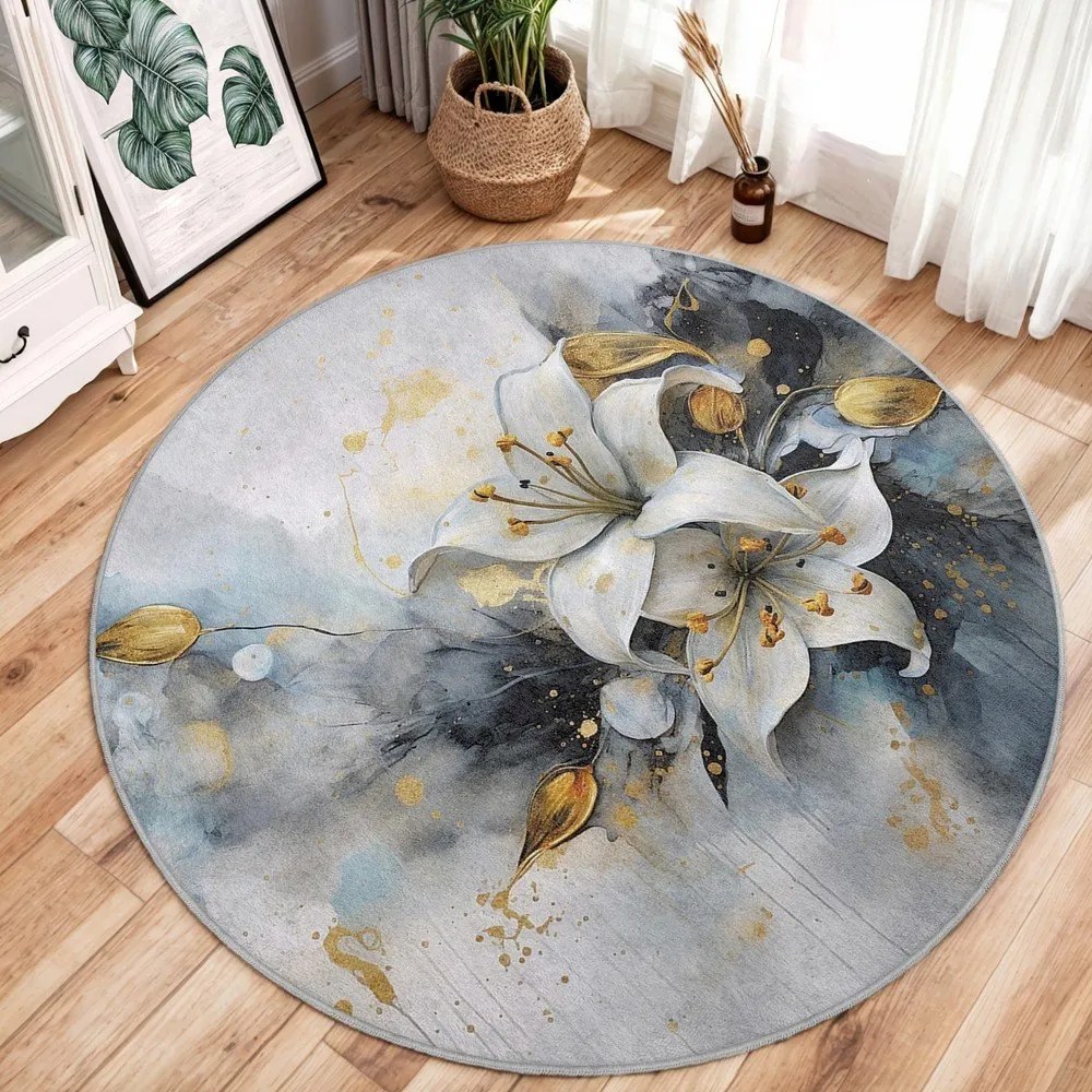Tappeto rotondo blu/grigio lavabile ø 150 cm Golden Lilly – Mila Home