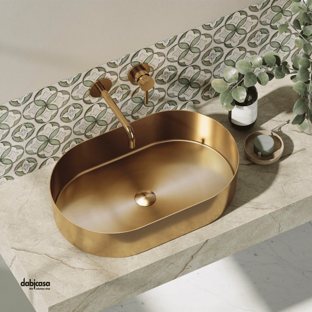 Lavabo D'Appoggio "Jupiter" 55x35 Cm Finitura Rose Gold