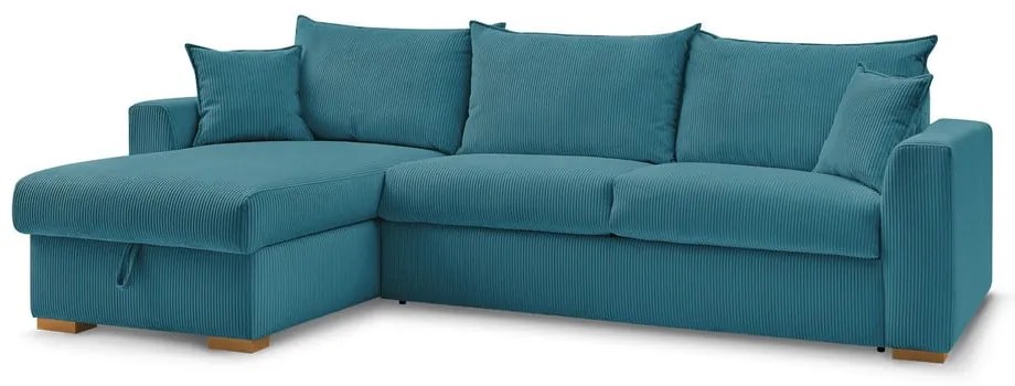 Divano angolare blu allungabile (con composizione variabile) con rivestimento in velluto a coste Augustin – Bobochic Paris