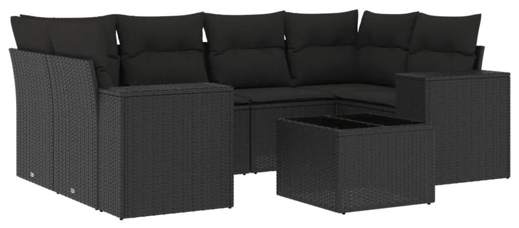 Set divani da giardino con cuscini 7pz nero polyrattan