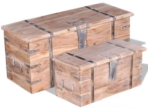 Set 2 Pezzi Cassapanca in Legno Massello di Acacia
