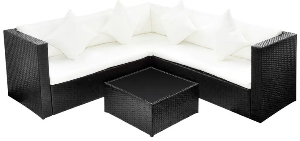 Set Divani da Giardino 4 pz con Cuscini in Polyrattan Nero