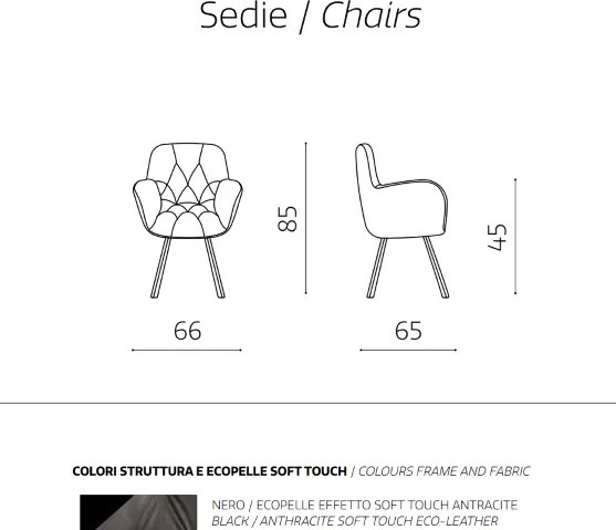 Sedia da soggiorno in ecopelle Antracite gambe metallo CELIA Set 2 pz